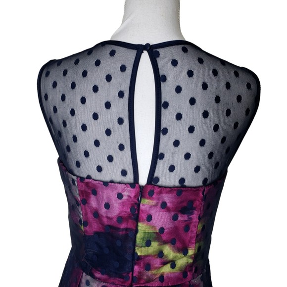 Karin Stevens Womens Sleeveless Sheer Polka Dot Overlay Multicolored Dress Sz 6 - Picture 3 of 8